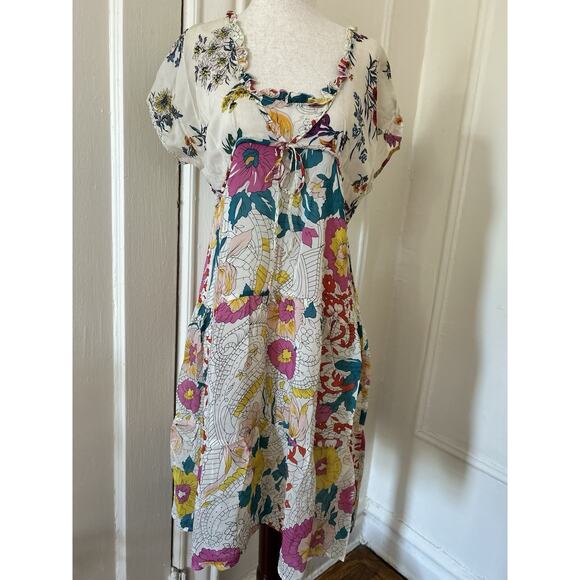 Johnny Was Dresses & Skirts - Johnny Was Floral Semi Sheer Silk Dress With Tie Square Neckline | S